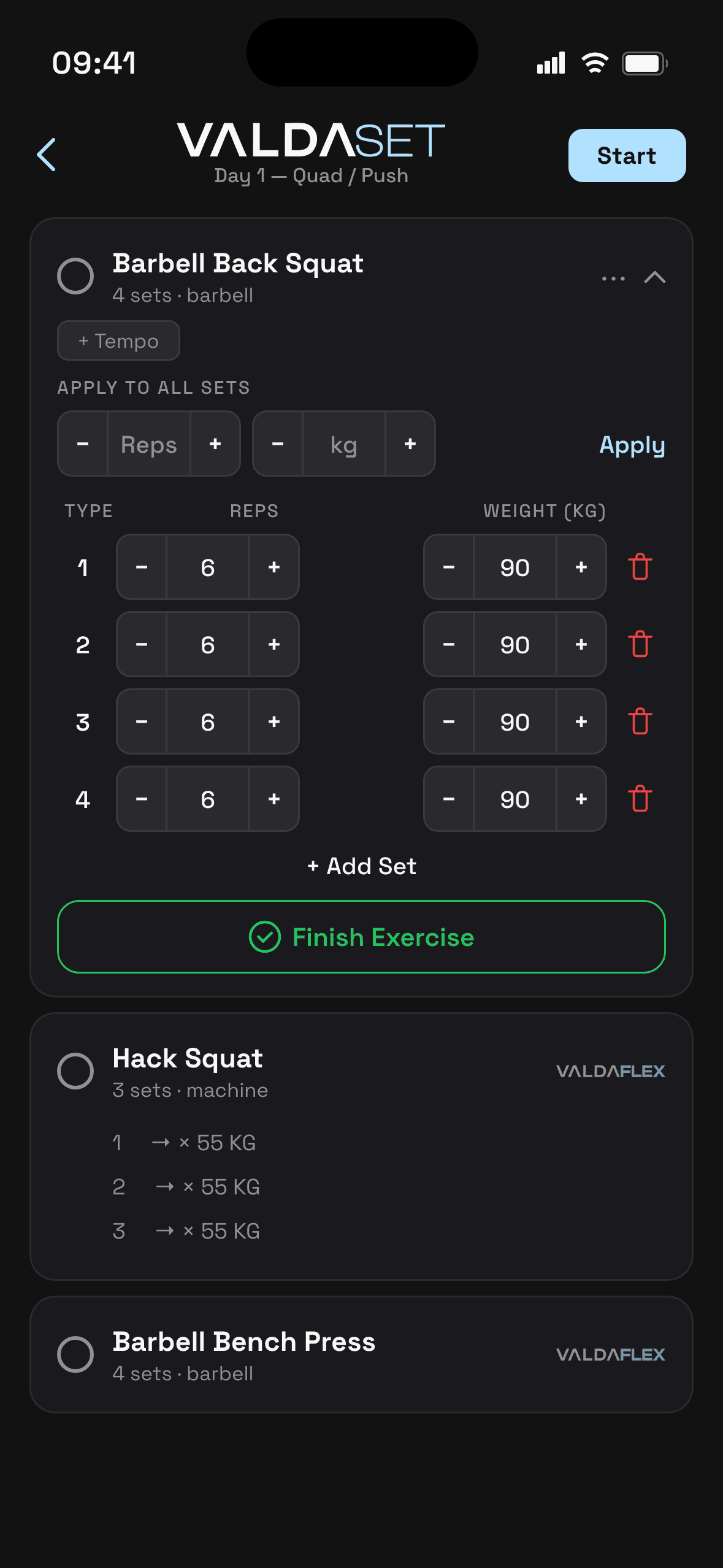 Logging a workout session